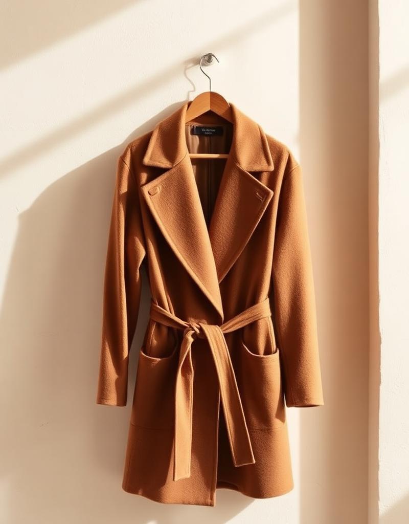 Camel cashmere wrap coat
