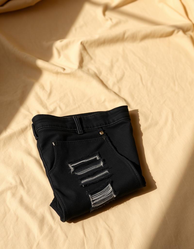 Distressed black denim